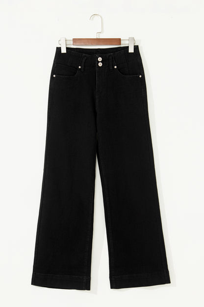 Denim 2-Button High Waist Wide Leg Jeans