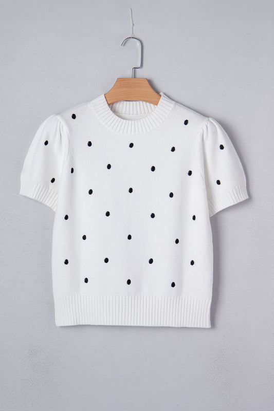 Polka Dot Bubble Short Sleeve Sweater