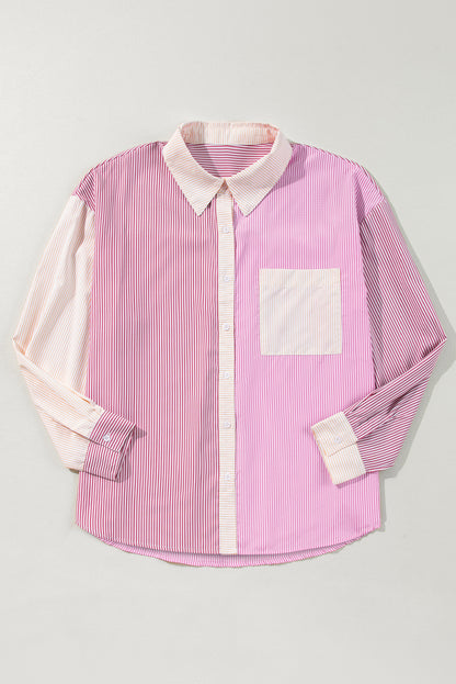 Stripe Colorblock Buttoned Shirt Plus Size