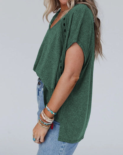 Lace Trim Oversized V-Neck Tee