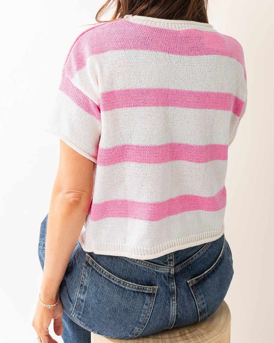 Stripe Short Sleeve Sweater Knit Top