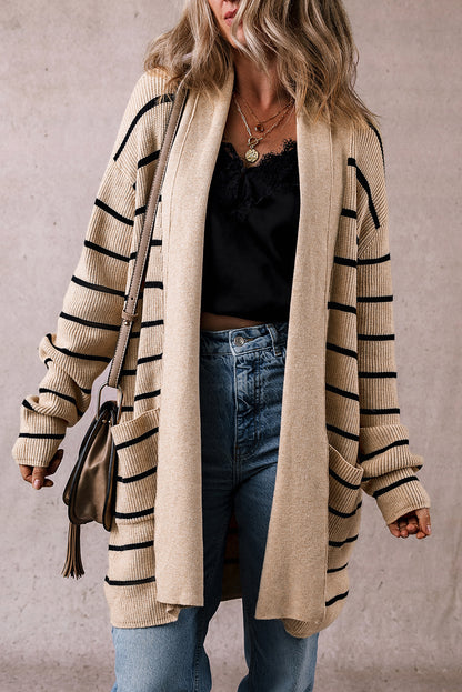 Stripe Shawl Collar Open Front Cardigan