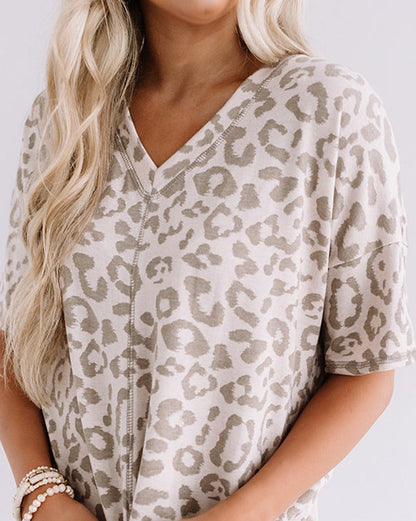 Leopard V-Neck T-Shirt Plus Size