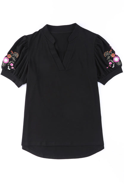 Floral Embroidered Short Sleeve Top