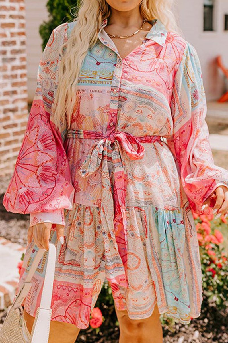 Floral Patchwork Belted Dress Plus Size