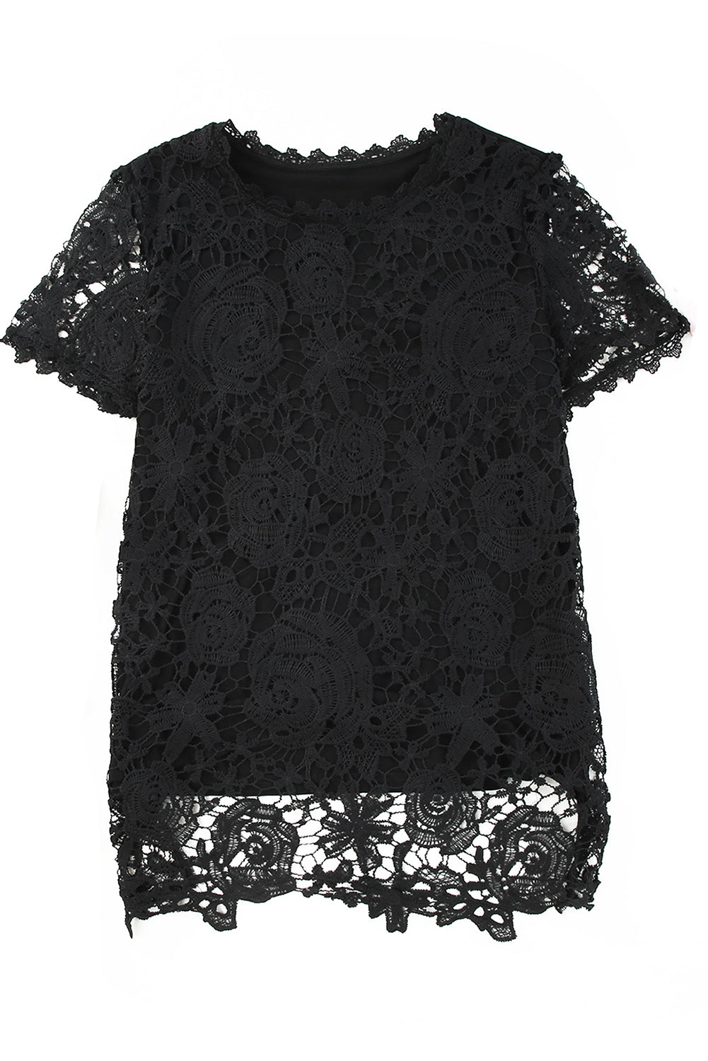 Lace Overlay Short Sleeve Top