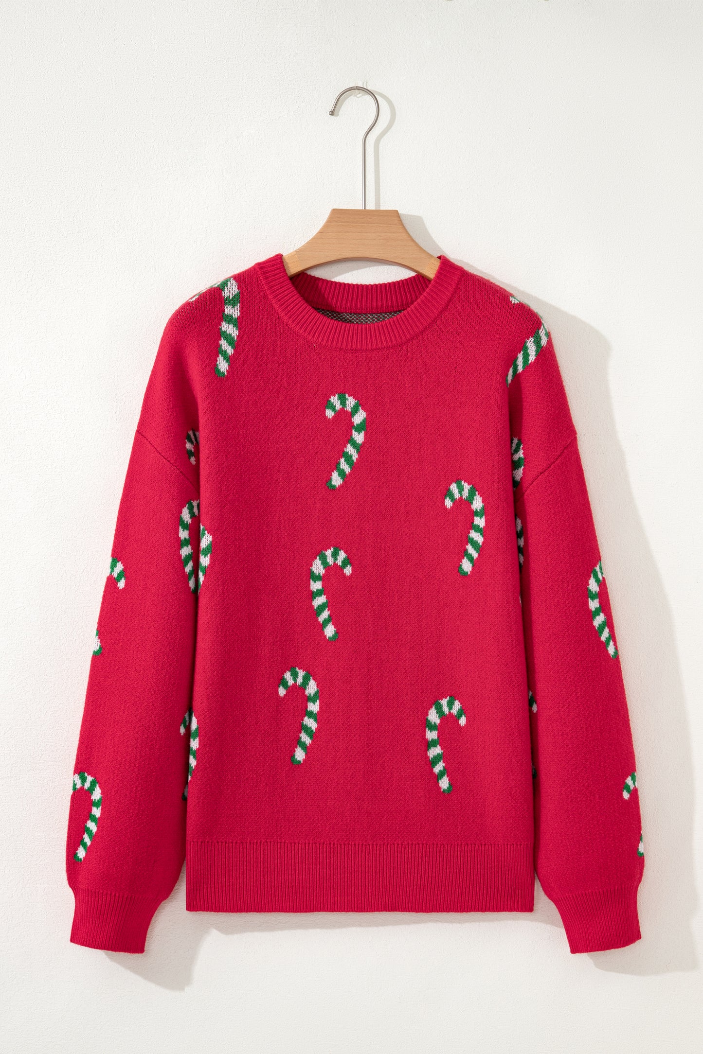 Christmas Candy Cane Drop Shoulder Sweater