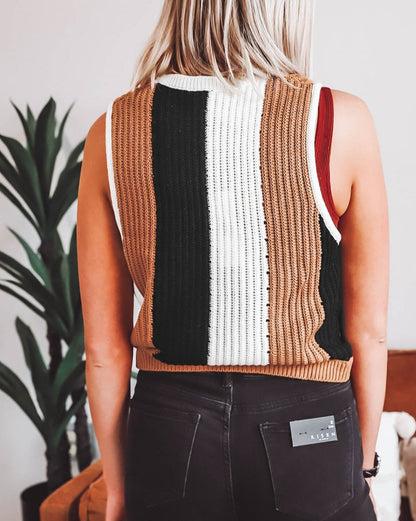 Stripe Sleeveless Sweater Knit Top