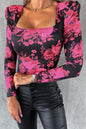 Floral Padded Shoulder Long Sleeve Top