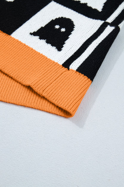 Halloween Ghost Colorblock Drop Shoulder Knit Cardigan