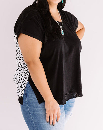 Cheetah Colorblock Rolled Cuff T-Shirt Plus Size