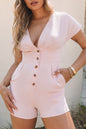 Buttoned V-Neck High Waist Romper