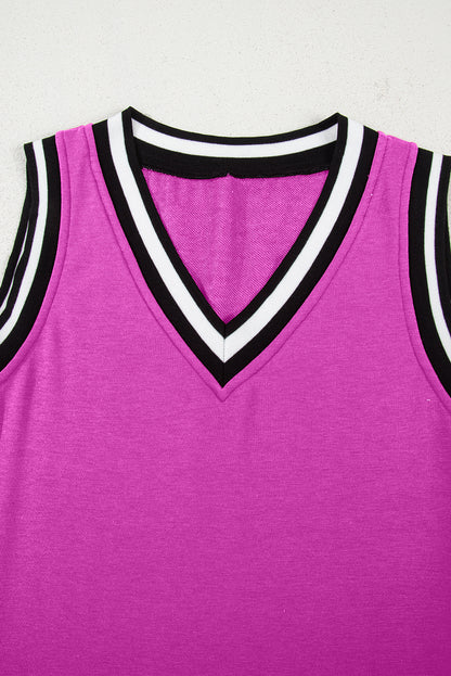 Solid Contrast Trim V-Neck Sleeveless Mini Dress