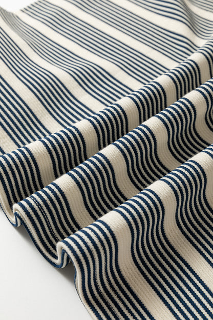 Stripe Ruffle Short Sleeve Contrast Trim Midi Dress