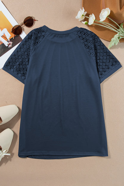 Lace Patchwork Raglan Sleeve Seam Detail Tee