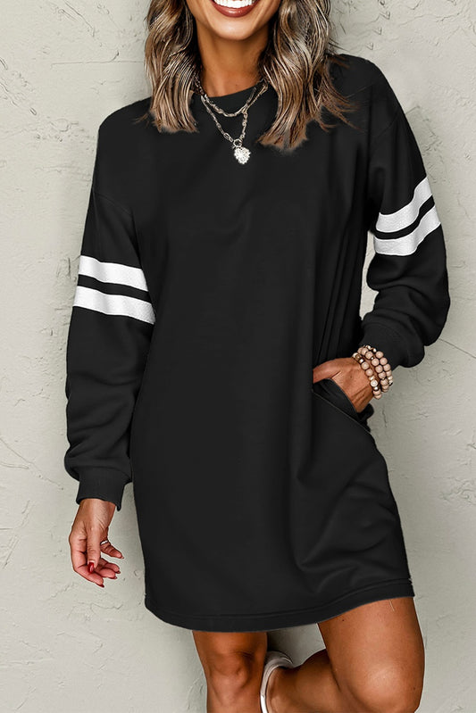 Varsity Stripe Long Sleeve Sweatshirt Dress