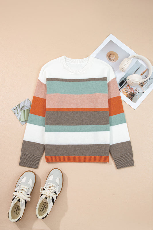 Stripe Colorblock Drop Shoulder Sweater