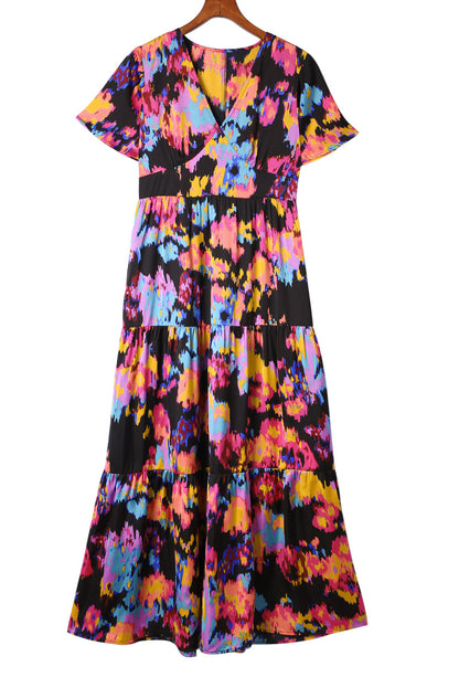 Abstract Floral Tiered Maxi Dress