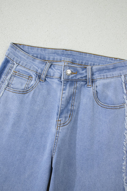 Denim Frayed Raw Edge Stripe Side Panel Jeans