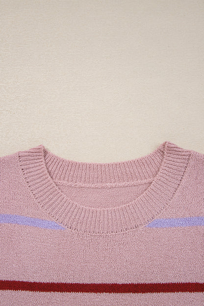 Stripe Ribbed Trim Drop Shoulder Sweater