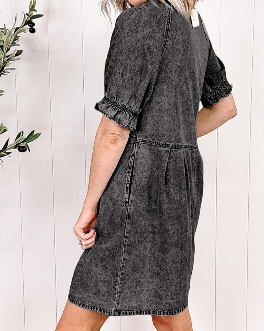 Denim Mineral Wash Buttoned Dress