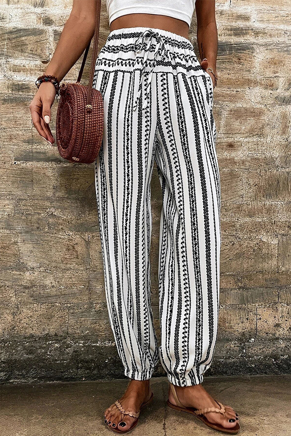 Stripe Boho Pocketed Drawstring Pants