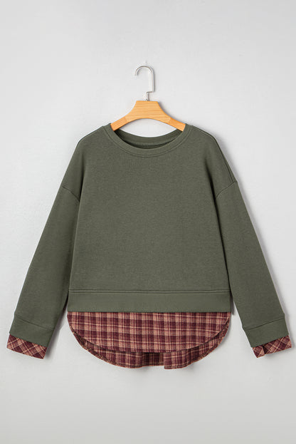 Plaid Patchwork Drop Shoulder Sweatshirt