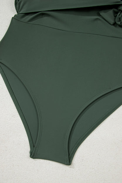 Solid Wrap Tie Waist Square Neck Swim Dress