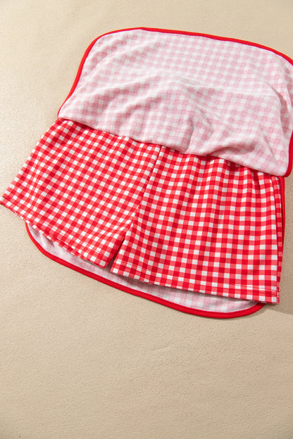 Gingham Contrast Trim Oversized Top & Skort Set