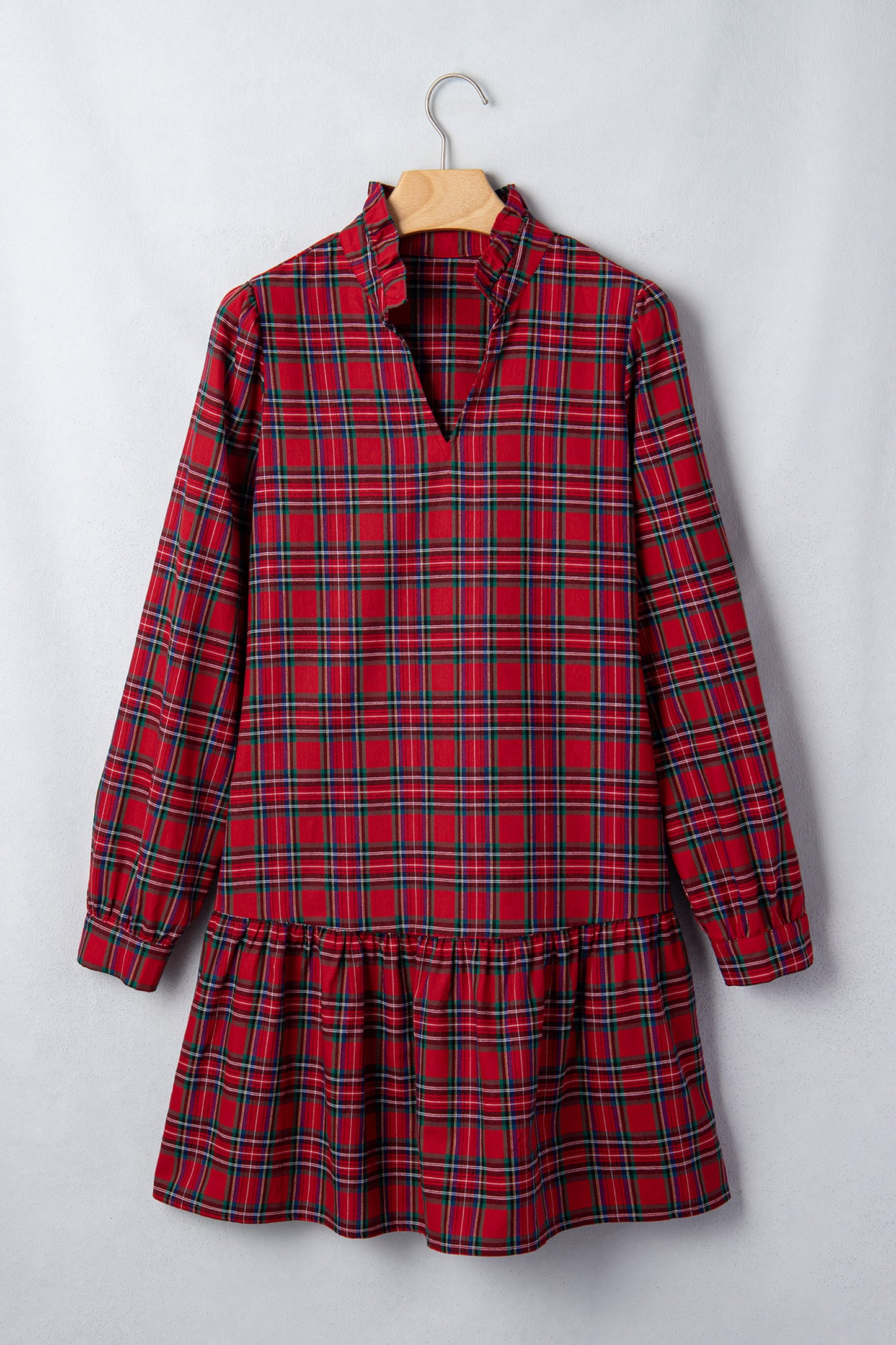 Plaid Long Sleeve Drop Waist Mini Dress