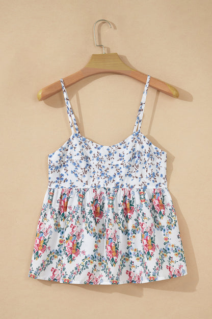 Floral Patchwork Spaghetti Strap Babydoll Top