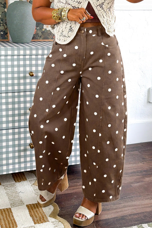Polka Dot Denim Tailored Seam Barrel Leg Jeans
