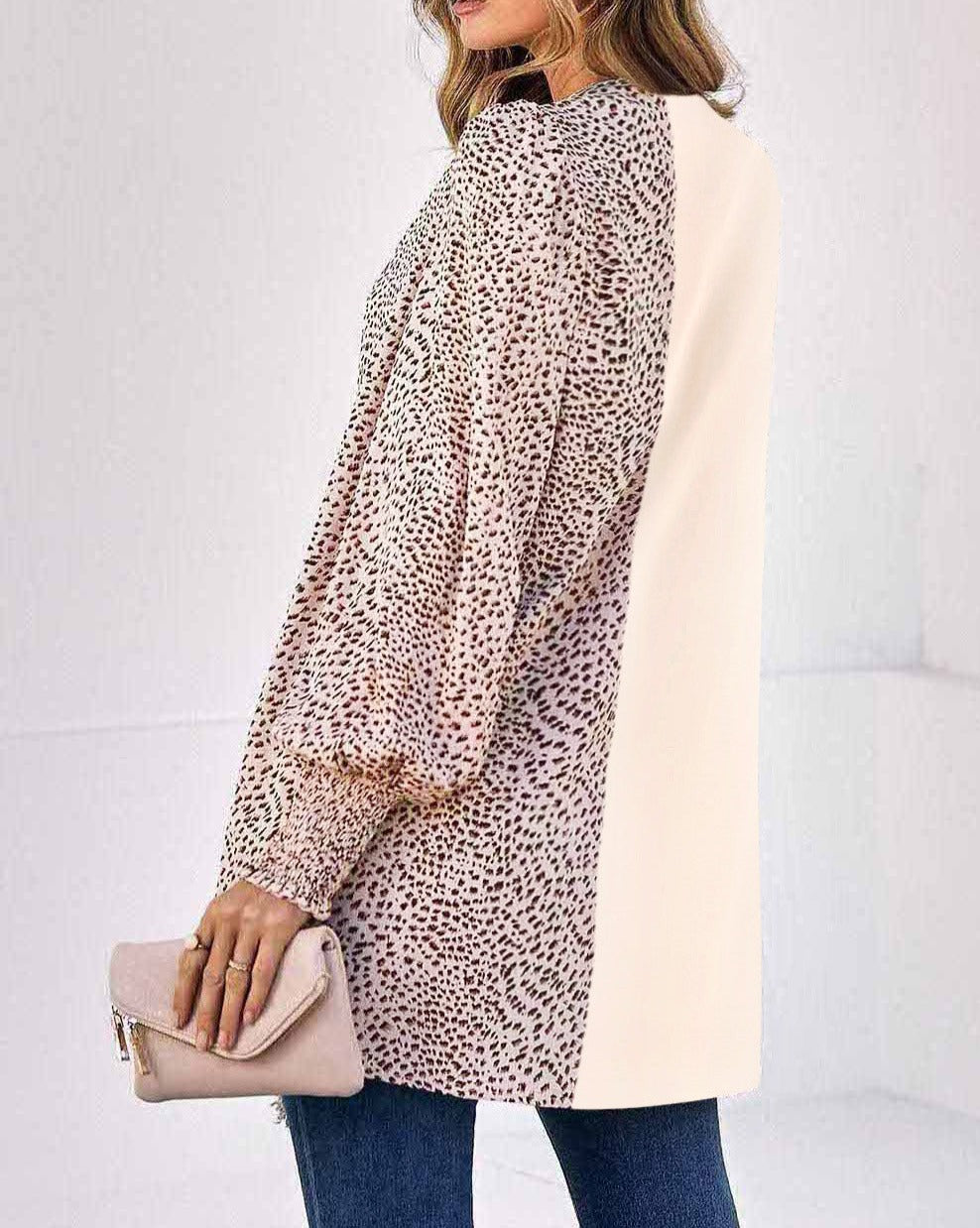 Leopard Colorblock Bishop Sleeve Cardigan