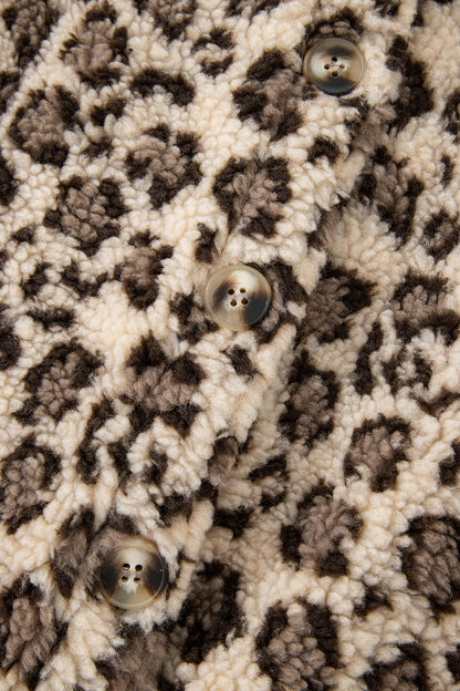 Leopard Sherpa Patchwork Flap Pocket Buttoned Jacket