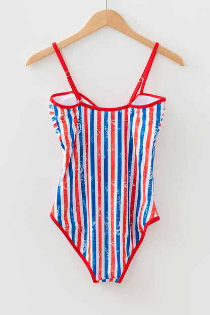 Americana Stripe Cutout Spaghetti Strap Swimsuit