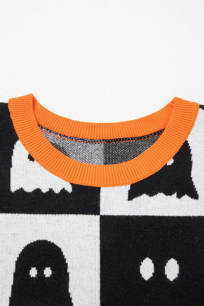 Halloween Ghost Checker Short Sleeve Knit Top