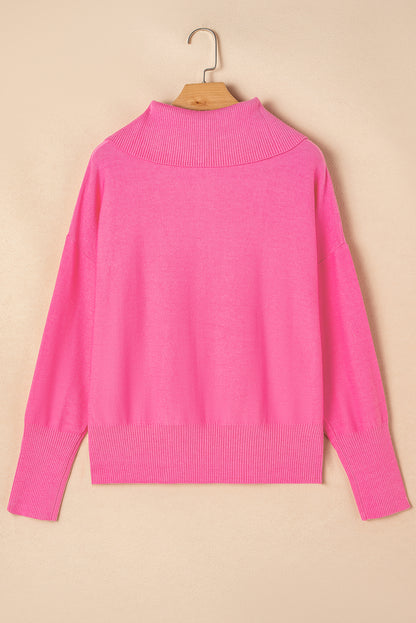 Plus Size Ribbed Trim Zip Collar Sweater