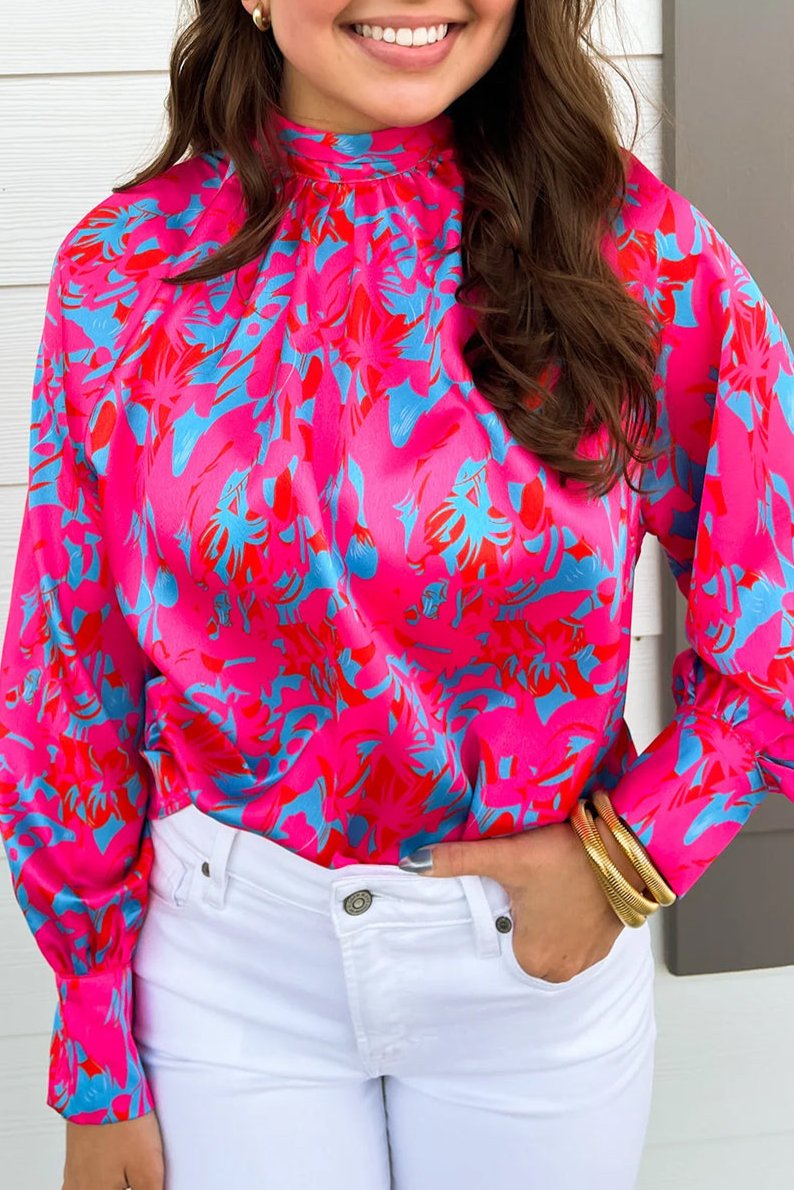 Abstract Bubble Sleeve Blouse