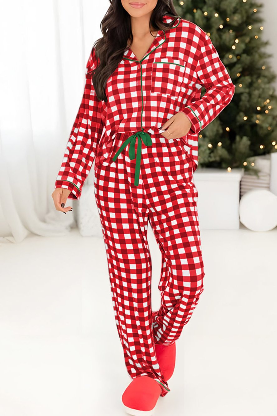 Plaid Shirt and Pants Pajama Set