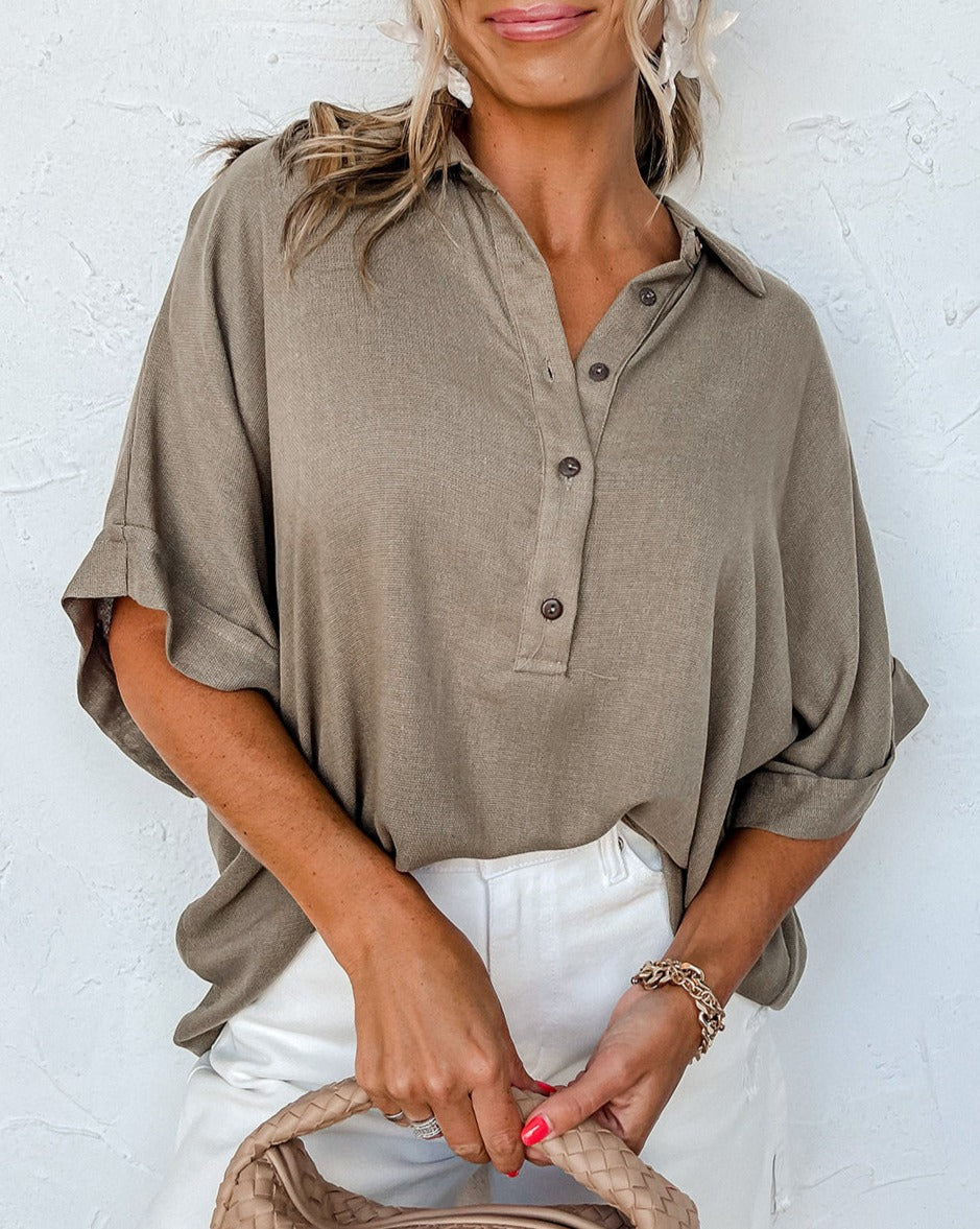 Collared Short Sleeve Oversize Top