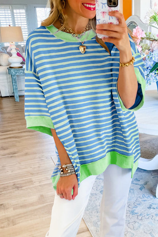 Stripe Contrast Trim Oversized T-Shirt