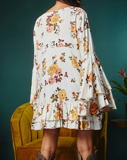 Floral Bell Sleeve Mini Dress