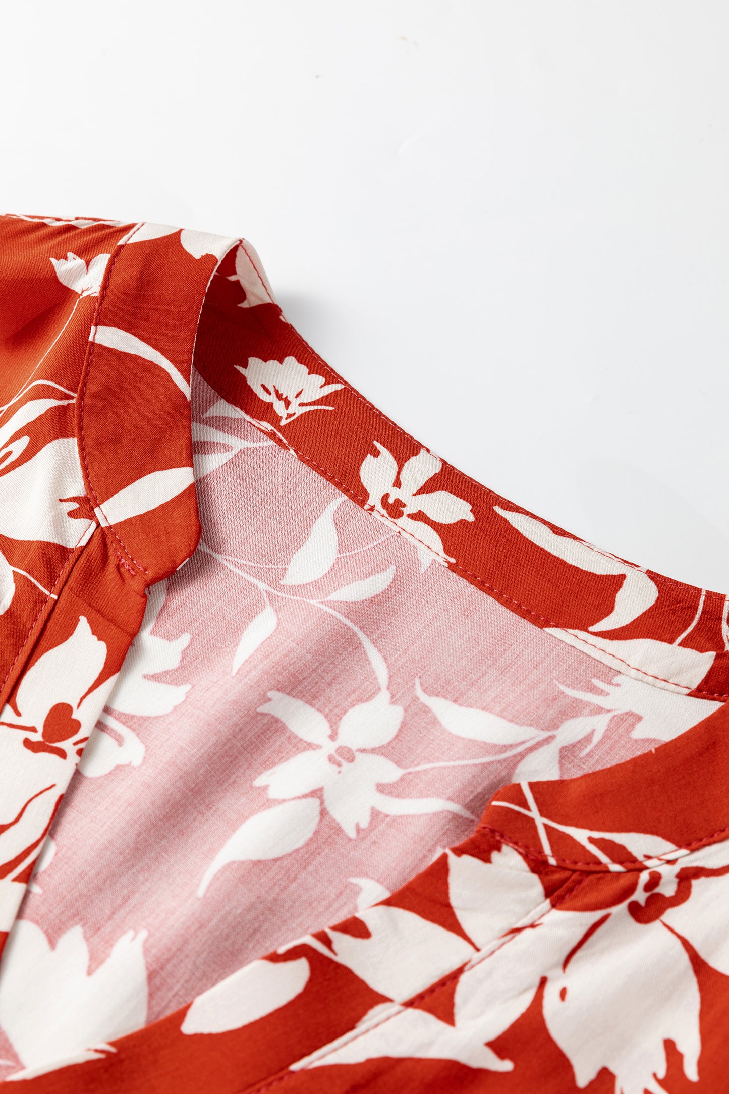 Boho Floral Lettuce Trim 3/4 Sleeve Mini Dress