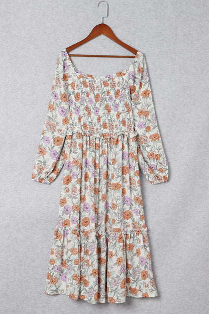 Floral Long Sleeve Pocketed Dress