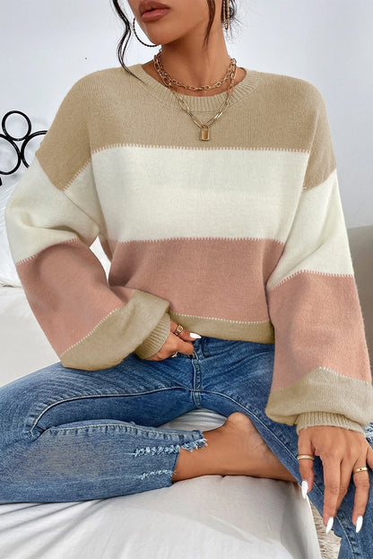 Colorblock Lantern Sleeve Sweater