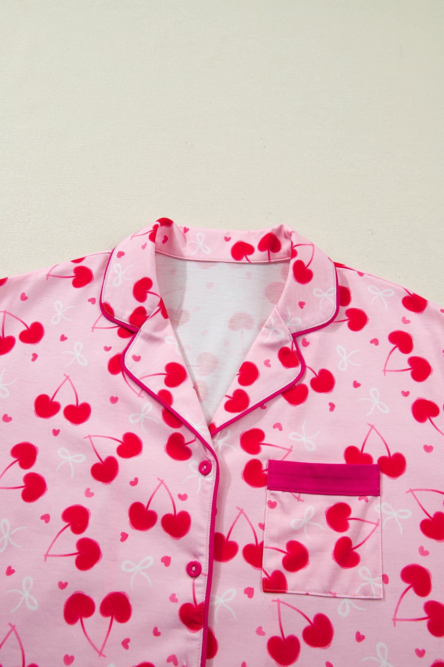 Cherry Bow Tie Top and Shorts Pajama Set