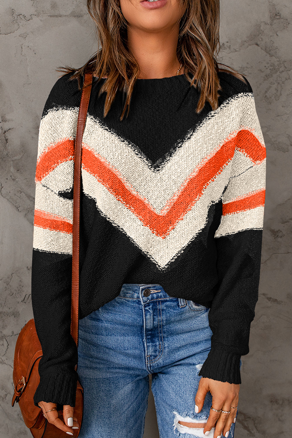 Chevron Stripe Drop Shoulder Sweater