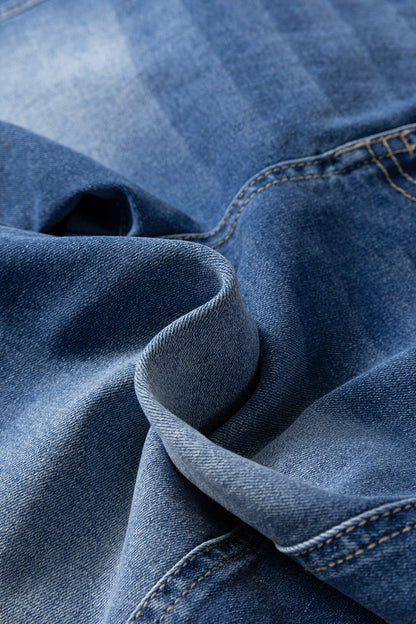 Denim Buttoned Fly Tapered Barrel Leg Jeans