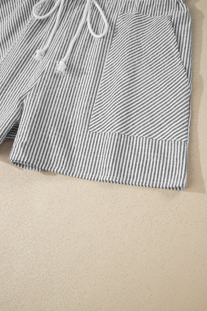 Stripe Lace-Up Elastic Waist Pocketed Shorts