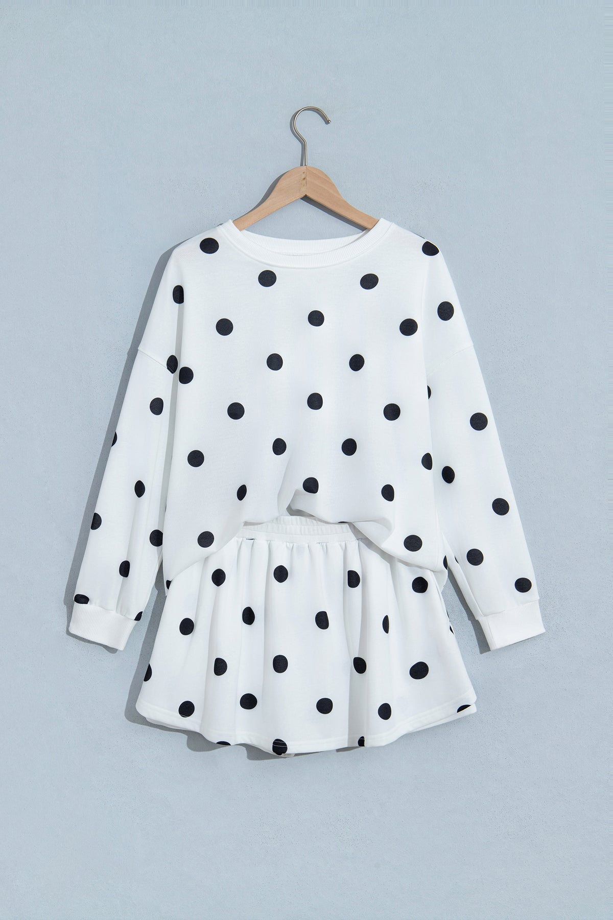 Polka Dot Raw Hem Sweatshirt & Skort Set